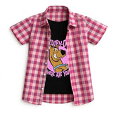 Boys Pink Checkered Cartoon Design Double Casual Shirt