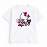 Girls Cartoon Hello Kitty Print White Down ShoulderT-shirt