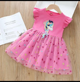 Girls pink unicorn patch frock