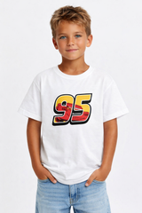 Boys Racing 95 Print White Down Shoulder Down Shoulder T-shirt