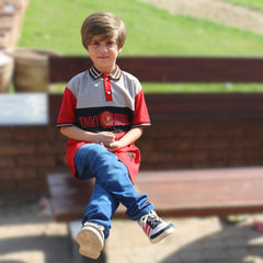 Boys red and black embroidered polo shirt