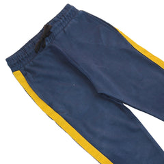Boys blue yellow side stripe trouser