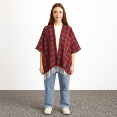 Ladies maroon and gray pattern cape shawl