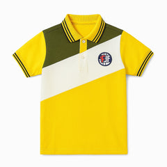 Boys yellow,green and white patch polo shirt