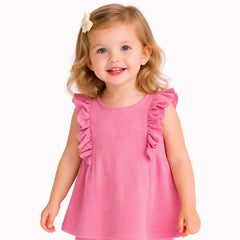 Girls pink frill glitter top