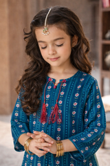Girls Blue Floral Stripe shalwar kameez (Summer)