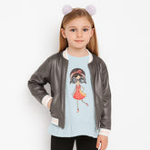 Girls gray unicorn leather jacket