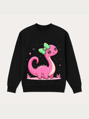 Girls Pink Dinosaur Bow Fleece Sweatshirt