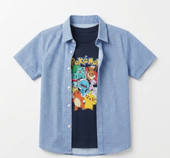 Boys Blue Pokémon Cartoon Double Casual Shirt
