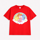Girls Care Bears Cartoon Red Down Shoulder T-shirt