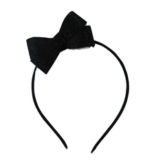 Girls black glitter bow hair band