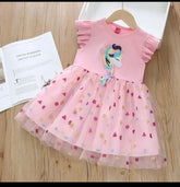 Girls light pink unicorn patch frock