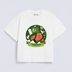 White Hand Flag Graphic Print Downshoulder T-Shirt (Azadi)