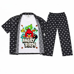 Boys Black Printed Angry Birds Cartoon Casual Tracksuit (Summer)