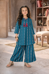 Girls Blue Floral Stripe shalwar kameez (Summer)
