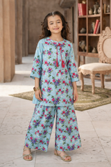 Girls Blue Flower Print shalwar kameez (Summer)