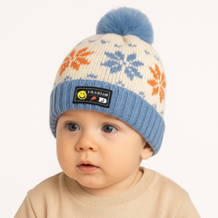 White blue pompon cap