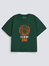 Boys Basketball DNA Print Green Down Shoulder T-shirt