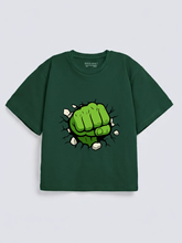 Boys Hulk Fist Green Down Shoulder T-shirt