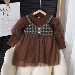 Girls brown imported shinning net frock
