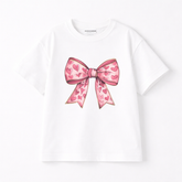 Girls Heart Bow Print White T-shirt