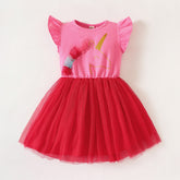 Girls red unicorn frill frock