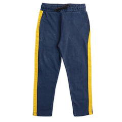 Boys blue yellow side stripe trouser