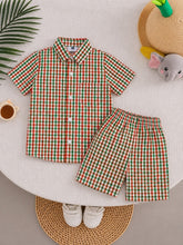 Boys Green Orange Checkered Casual Tracksuit (Summer)