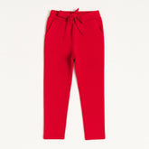 Girls red velvet bow trouser