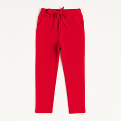 Girls red velvet bow trouser