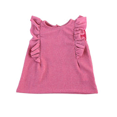 Girls pink frill glitter top