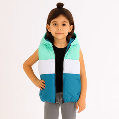 Girls blue green and white puffer sleeveless jacket
