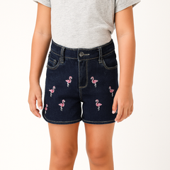 Girls embroidered flamingo denim shorts