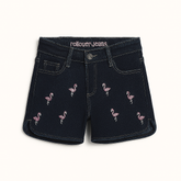 Girls embroidered flamingo denim shorts