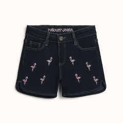 Girls embroidered flamingo denim shorts
