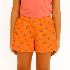 Girls orange floral print short