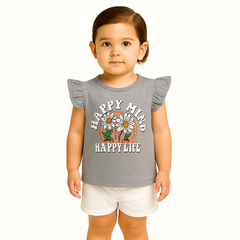 Girls grey happy mind T-shirt