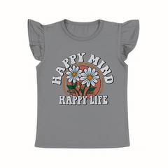 Girls grey happy mind T-shirt