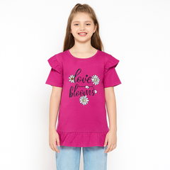 Girls magenta blossom T-shirt frock
