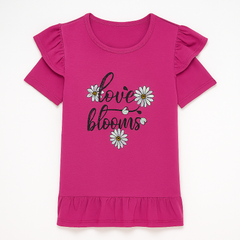 Girls magenta blossom T-shirt frock