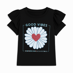 Girls black flower printed T-shirt