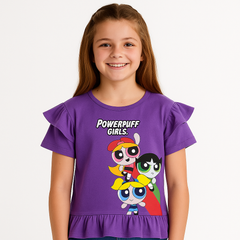 Girls purple power puff frill T-shirt