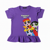 Girls purple power puff frill T-shirt