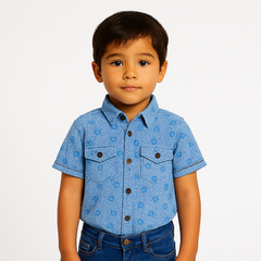 Boys blue printed casual shirt