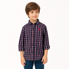 Boys purple and red checkered casual shirt
