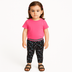 Girls pink shirt with printed tights 2pc