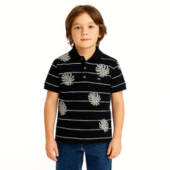 Boys black leaf polo shirt