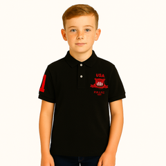 Boys black patch polo shirt