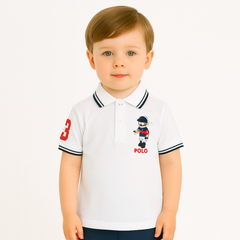 Boys white bear polo shirt