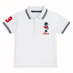 Boys white bear polo shirt